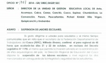 Educación suspende labores escolares a nivel regional por paro de 48 horas