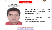 Ex Alcalde prófugo del distrito de Vilcabamba Juan Olivera dentro de los delincuentes más buscados del país