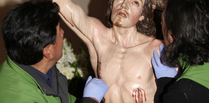 Dirección de Cultura inició trabajos para proteger templo e imágenes de San Sebastián