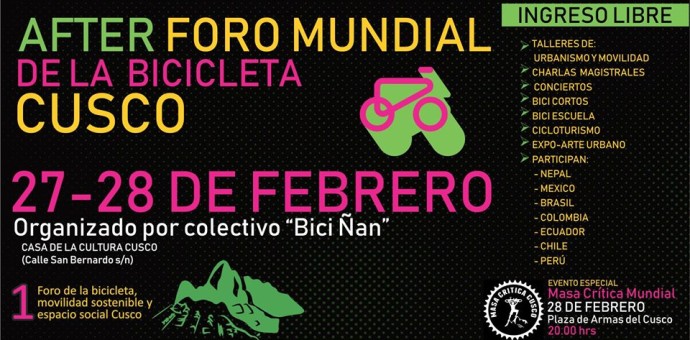 Cusco será sede del Primer After Foro de la Bicicleta Sostenible y Espacio Social