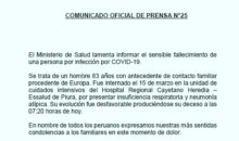 Ciudadano de 83 años es el quinto a nivel nacional en fallecer por Coronavirus